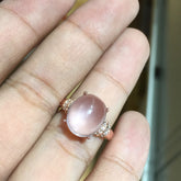 Rose Quartz Oval Engagement Ring in Sterling Silver with Rose Gold Plating