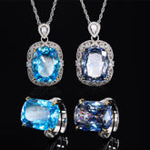 Radiant-Cut Simulated Aquamarine Jewelry Set with Solitaire and Accent Design