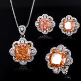 Simulated Cushion-Cut Diamond Jewelry Set in White Gold-Plated Copper