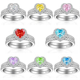 1.0-Carat Heart Cut Simulated Diamond Wedding Set with Accents & Halo Design