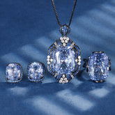 Vintage Radiant-Cut Simulated Gemstone Jewelry Set in Black Gold-Plated Copper