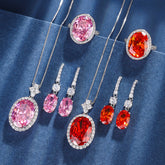 Simulated Gemstone Jewelry Set in White Gold-Plated Copper with Oval-Cut Stones