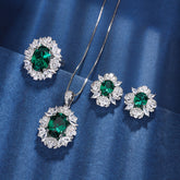 Vintage-Inspired Emerald Jewelry Set in White Gold-Plated Copper with Oval Cut Simulated Gemstones