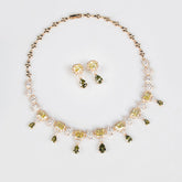 Bold Pear Cut Necklace Set with Simulated Diamonds in White and 18K Gold