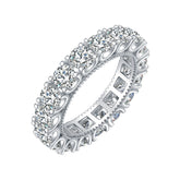 Round Cut Simulated Diamond Wedding Band in White Gold-Plated Sterling Silver with 4-Prong Setting