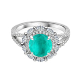 2.0-Carat Round Cut Paraiba Tourmaline Simulated Gemstone Engagement Ring with Halo Design