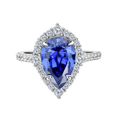 Halo, Accents 4.0-Carat Pear Cut Blue Simulated Sapphire Engagement Ring