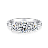 2.0 Carat Round Moissanite Three-Stone Engagement Ring in Sterling Silver