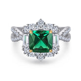 2.0-Carat Cushion Cut Simulated Emerald Engagement Ring with 4-Prong Setting