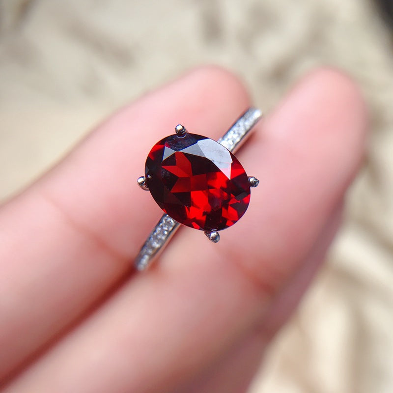 2-Carat Garnet Oval Engagement Ring in Sterling Silver with Accents