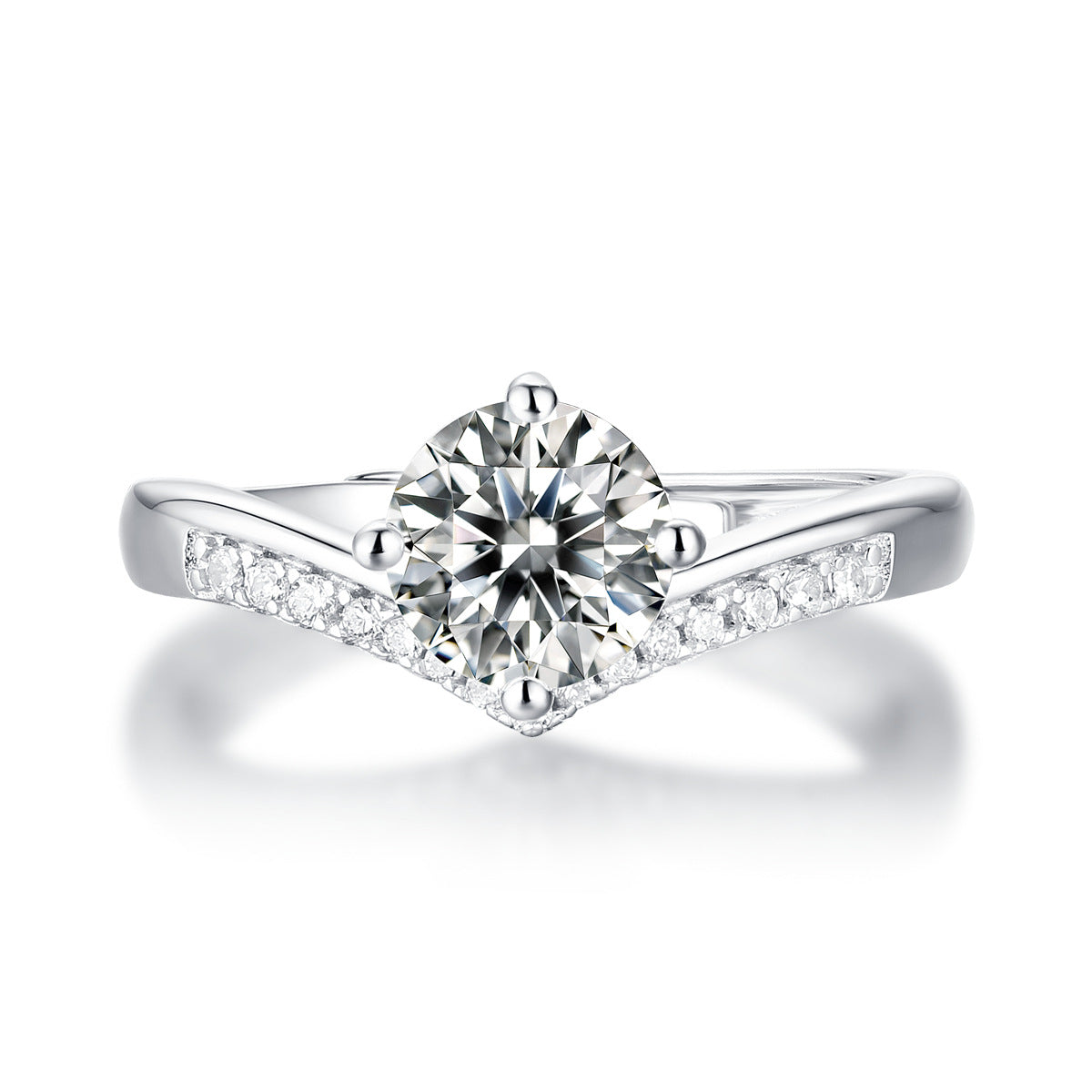 Round Cut Moissanite Crown Engagement Ring in Sterling Silver with GRA Certificate