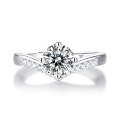 Round Cut Moissanite Crown Engagement Ring in Sterling Silver with GRA Certificate