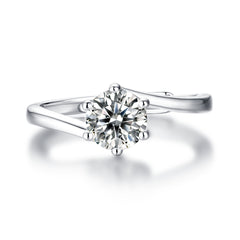 Round Cut Moissanite Engagement Ring in Sterling Silver with GRA Certificate