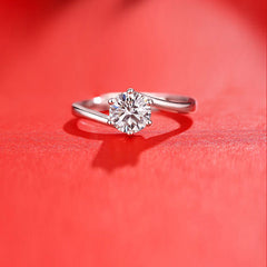 Round Cut Moissanite Engagement Ring in Sterling Silver with GRA Certificate