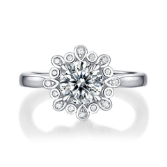 Adjustable 1-Carat Round Moissanite Fashion Ring in Sterling Silver with GRA Certificate