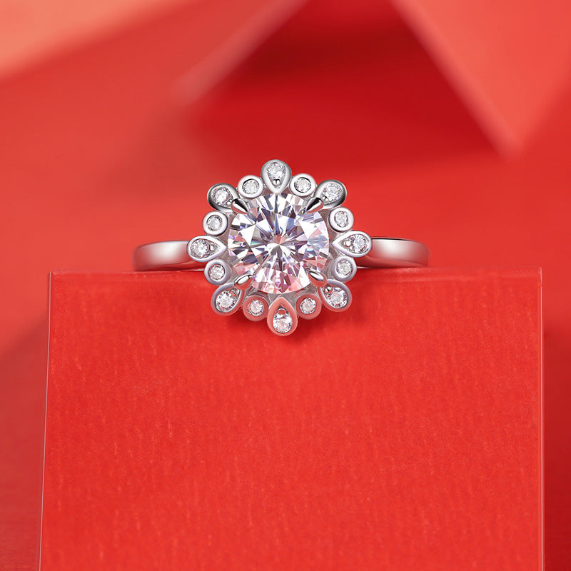 Adjustable 1-Carat Round Moissanite Fashion Ring in Sterling Silver with GRA Certificate