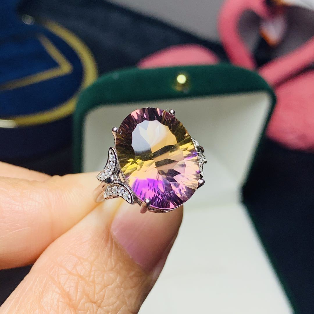 Ametrine Oval Cut Engagement Ring in Sterling Silver with White Gold and Rose Gold Plating