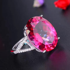 Pink Topaz Oval Engagement Ring in Sterling Silver with Accents and White Gold