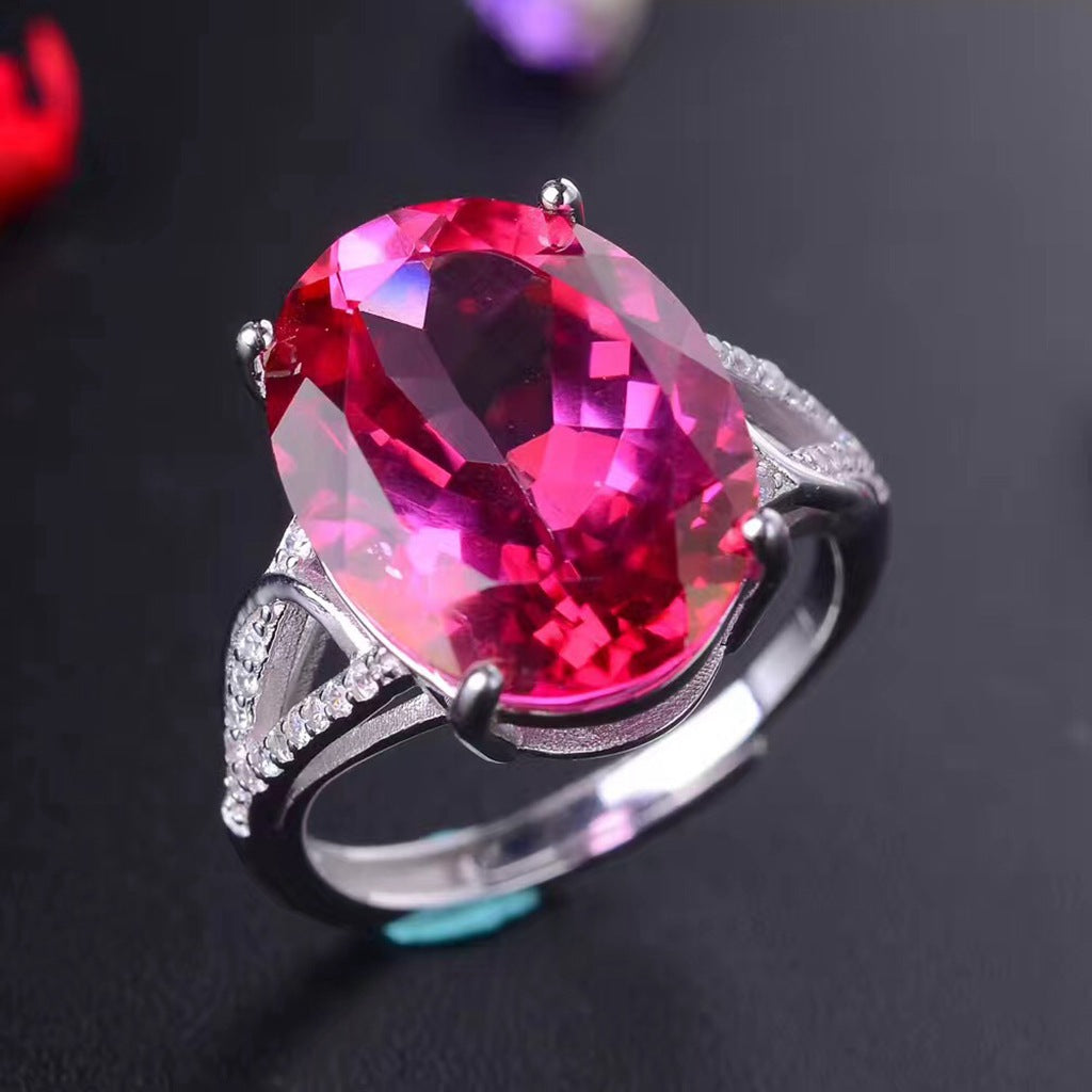 Pink Topaz Oval Engagement Ring in Sterling Silver with Accents and White Gold