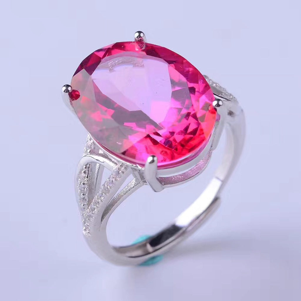 Pink Topaz Oval Engagement Ring in Sterling Silver with Accents and White Gold