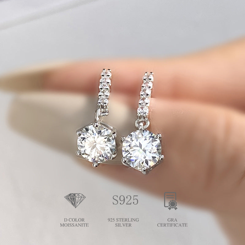 1-Carat Round Moissanite Drop Earrings in Sterling Silver with GRA Certificate