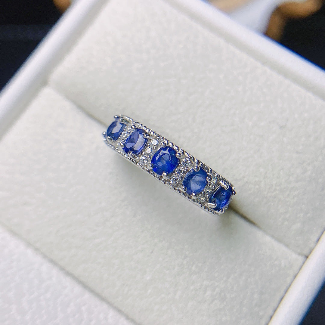 Sapphire Oval Cut Wedding Band in Sterling Silver