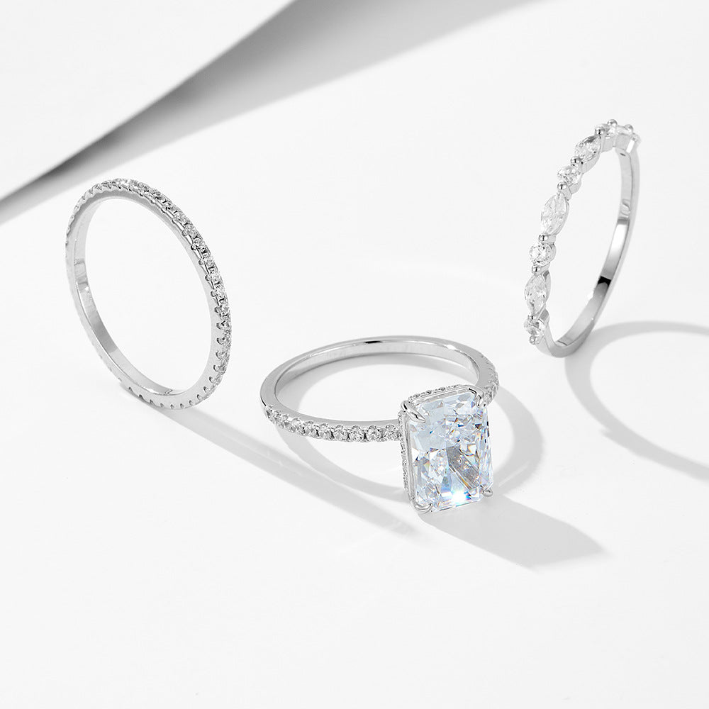 3-Piece Sona Simulated Diamond Wedding Set in Sterling Silver with Radiant Cut