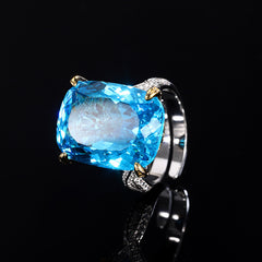 Radiant-Cut Simulated Aquamarine Jewelry Set with Solitaire and Accent Design