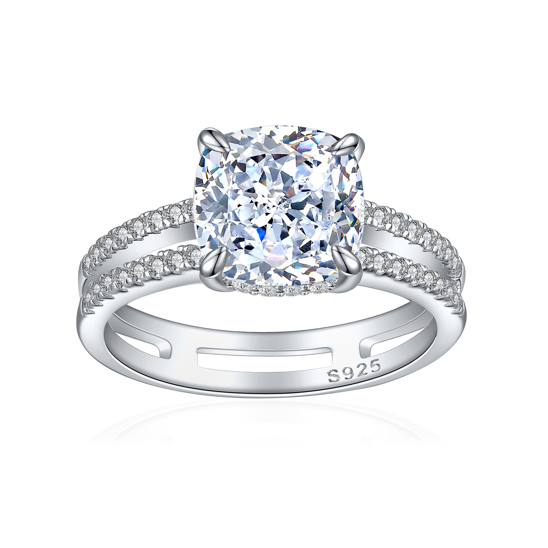 3.5-Carat Cushion Cut Simulated Diamond Engagement Ring with Accents in Multi Colors