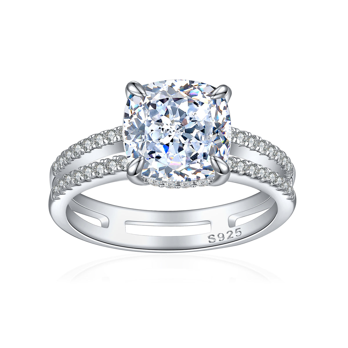 3.5-Carat Cushion Cut Simulated Diamond Engagement Ring with Accents in Multi Colors