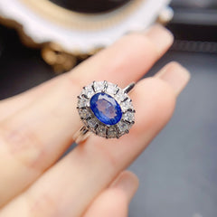 Sapphire Oval Cut Engagement Ring in Sterling Silver