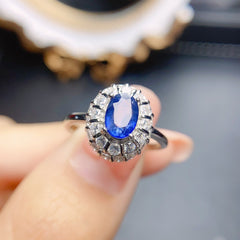 Sapphire Oval Cut Engagement Ring in Sterling Silver