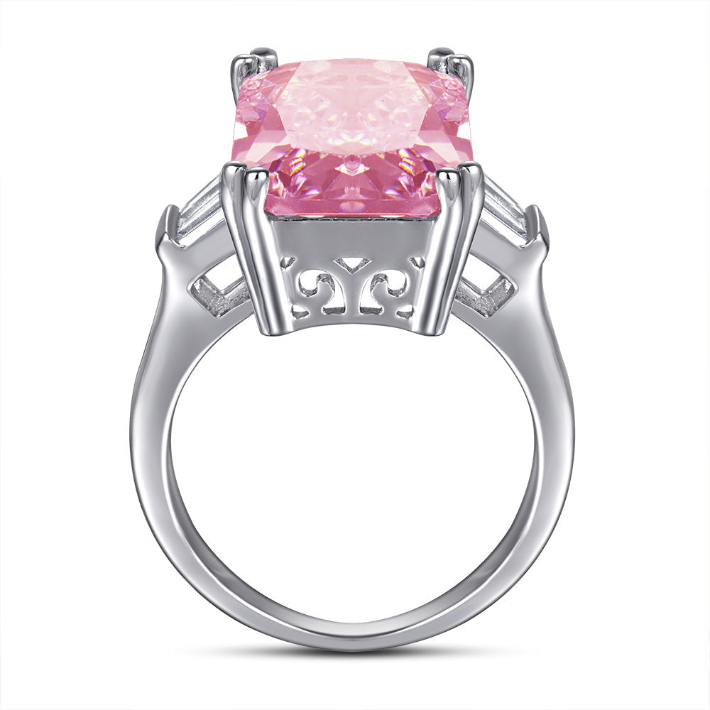 Three Stones 10.0-Carat Radiant Cut Pink and Colorless Simulated Diamond Engagement Ring