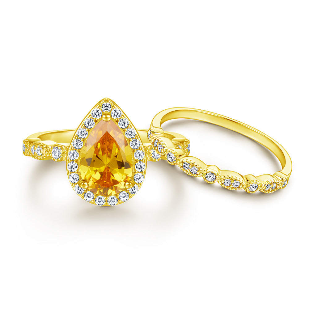 1.5-Carat Pear Cut Simulated Blue/Peach/Yellow Sapphire Wedding Set in Sterling Silver with Halo Design