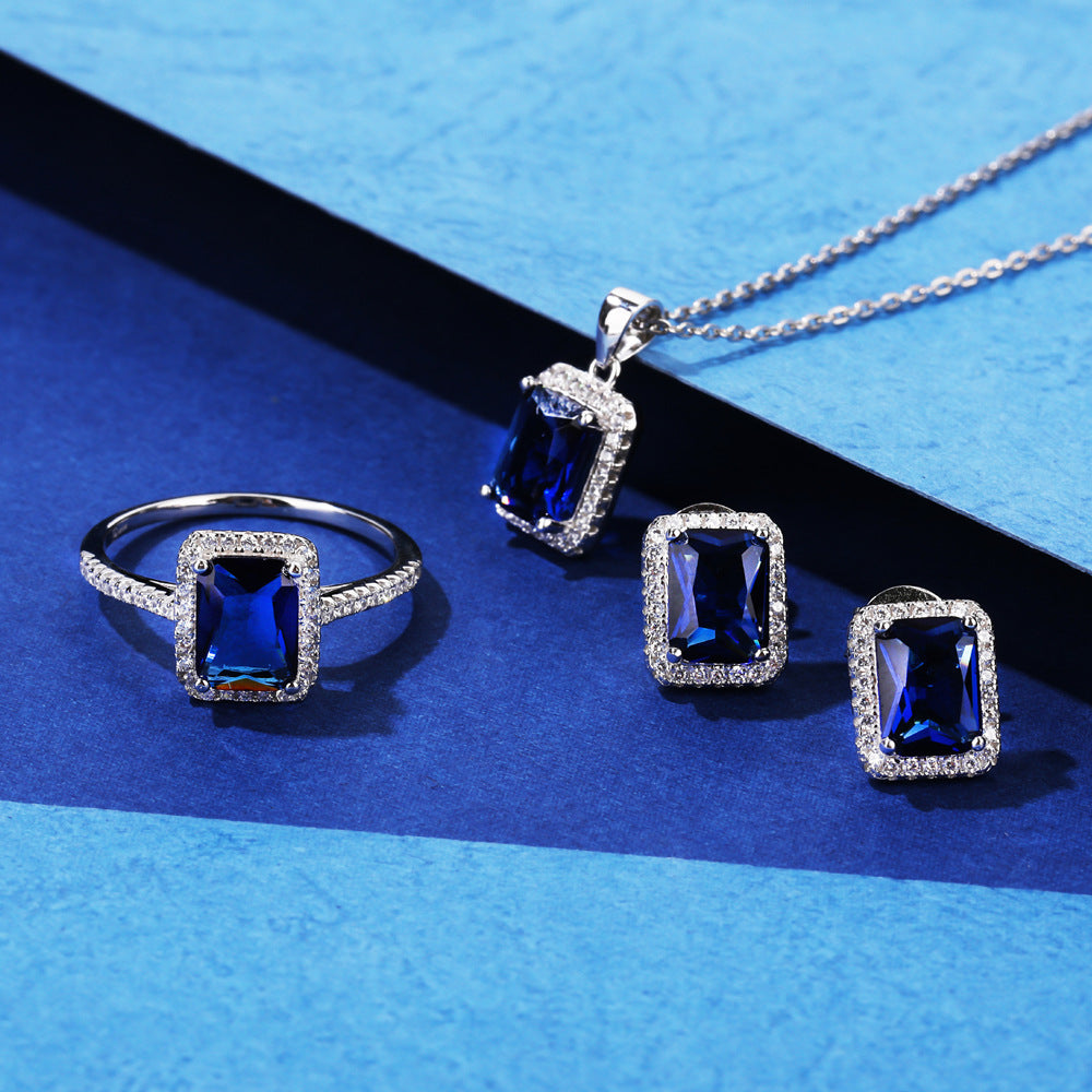 Luxury Bridal Jewelry Set with Radiant Cut Simulated Diamonds in 925 Sterling Silver with White Gold Plating