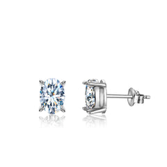 Oval Moissanite Stud Earrings in Sterling Silver with White Gold Plating with GRA Certificate