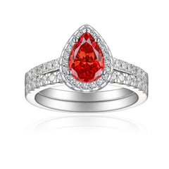 1.5-Carat Pear Cut Simulated Diamond Wedding Set with Accents & Halo Design