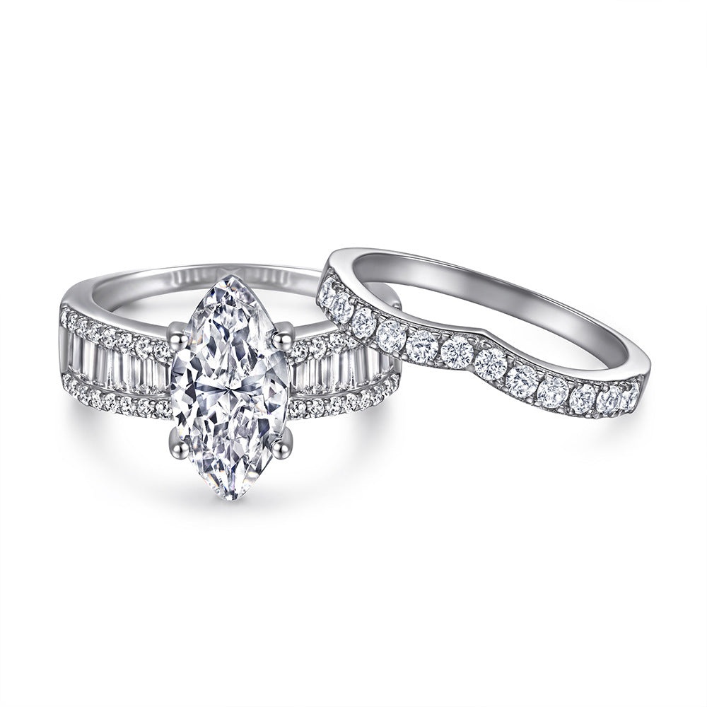 3.0-Carat Marquise Cut Simulated Colorless Diamond Wedding Set