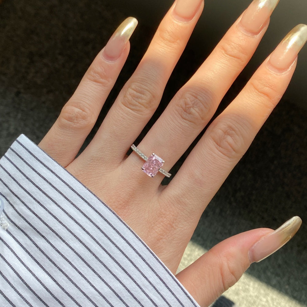 Accented 2.0-Carat Radiant Cut Pink/Colorless Simulated Diamond Engagement Ring