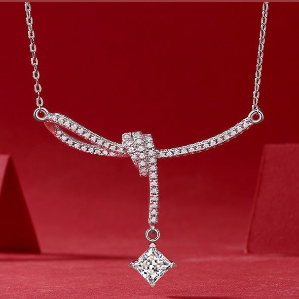 Moissanite Halo Pendant Necklace in Sterling Silver with White Gold Plating with GRA Certificate