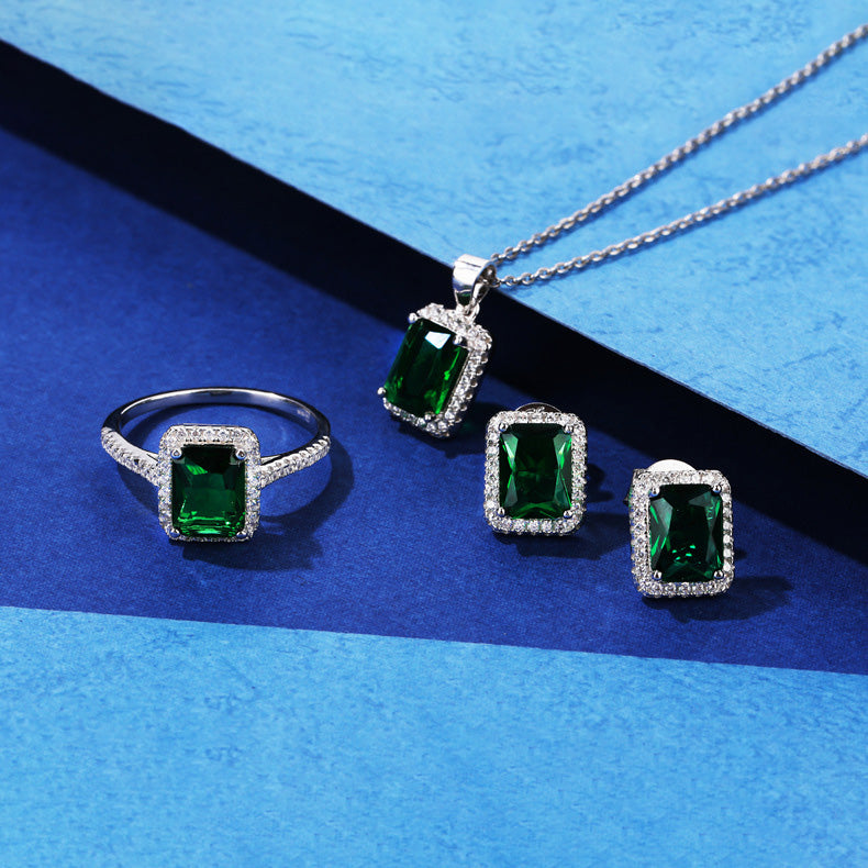 Luxury Bridal Jewelry Set with Radiant Cut Simulated Diamonds in 925 Sterling Silver with White Gold Plating