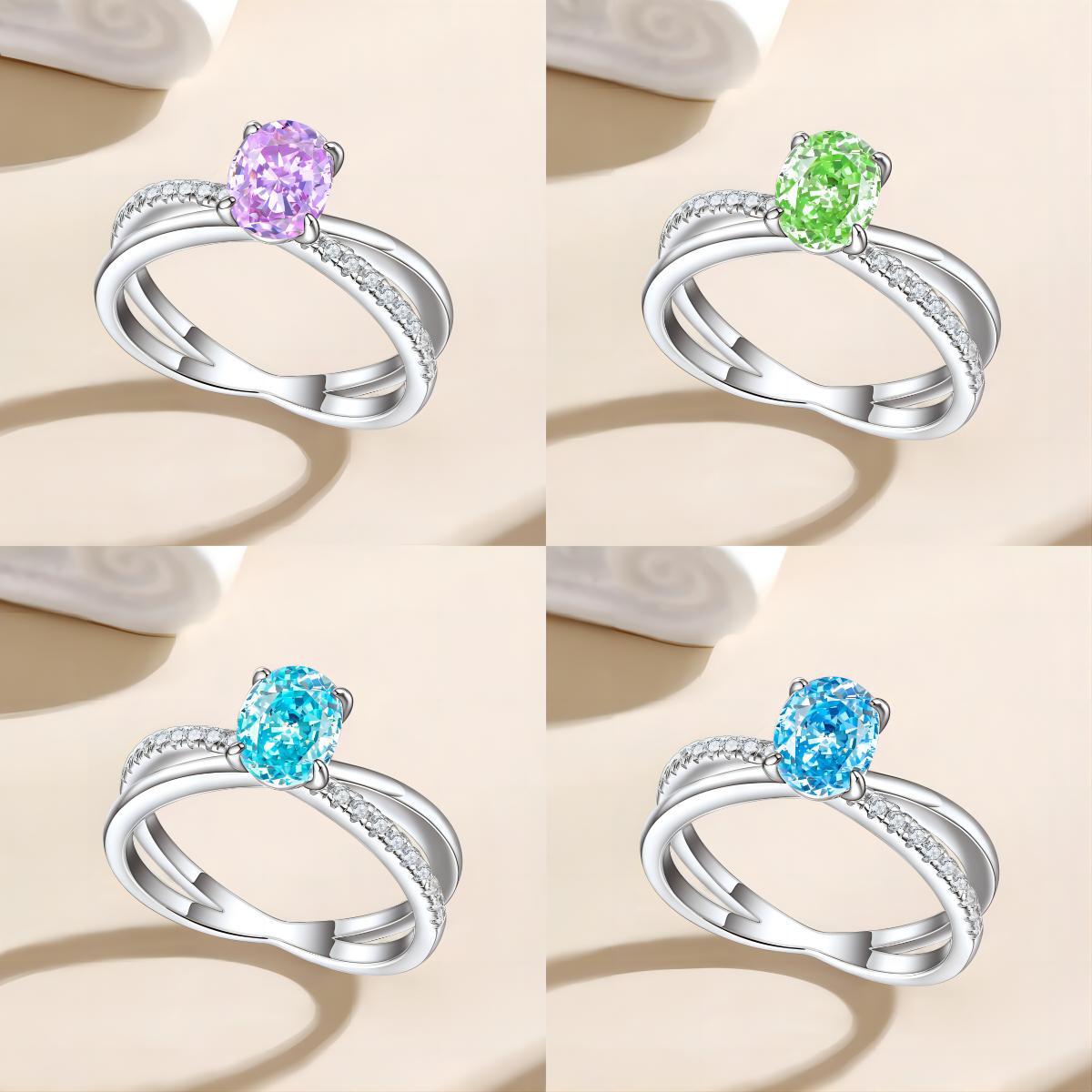 1.5-Carat Oval Cut Simulated Diamond Engagement Ring with Accents and 4-Prong Setting