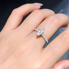 1.0 Carat Marquise Moissanite Solitaire Engagement Ring in Sterling Silver with Accents