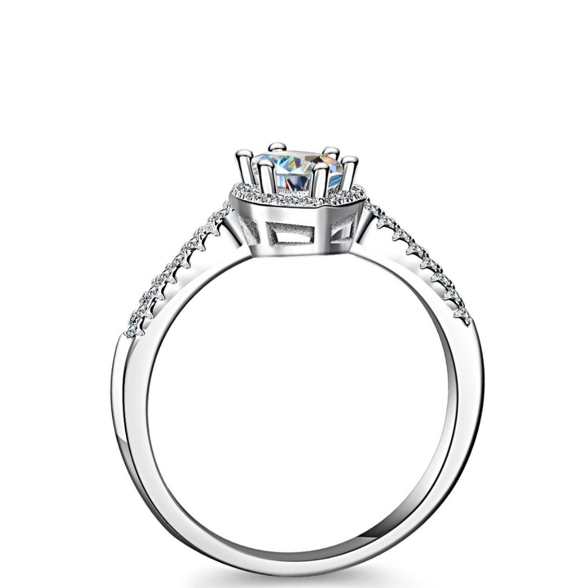 Marquise Cut Moissanite Halo Engagement Ring in White Gold-Plated Sterling Silver with GRA Certificate