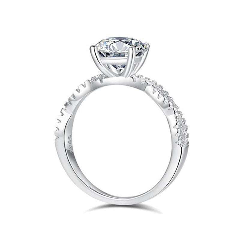 1.5 Carat Round Moissanite Solitaire Engagement Ring in Sterling Silver with Accents