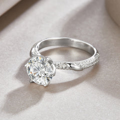 3-Carat Round Moissanite Engagement Ring in White Gold-Plated Sterling Silver with GRA Certificate