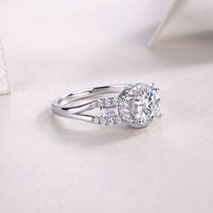 Halo Moissanite Engagement Ring in Sterling Silver with White Gold Plating with GRA Certificate