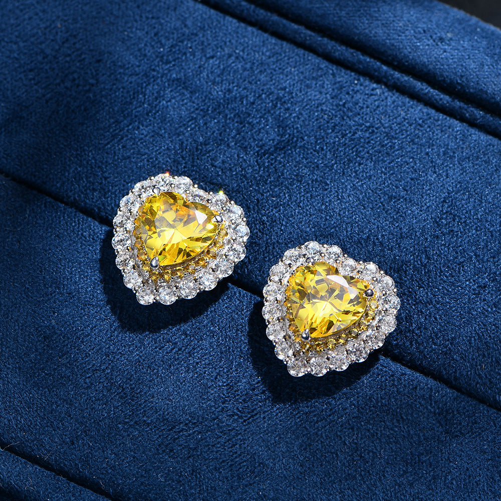 Heart-Cut Pink and Yellow Simulated Diamond Jewelry Set in Sterling Silver