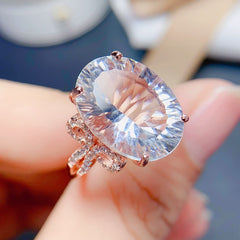 Clear Quartz Oval Cut Engagement Ring in Sterling Silver with White and Rose Gold Plating