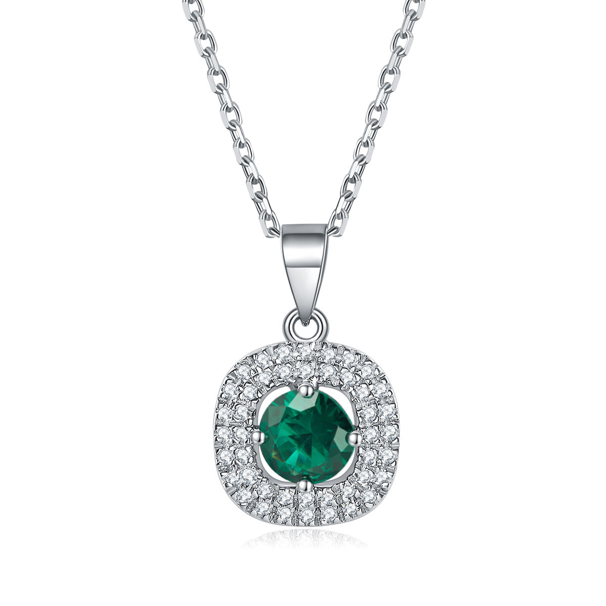 Elegant 3-Piece Sterling Silver Jewelry Set with Round Simulated Diamonds and Halo Design-Emerald